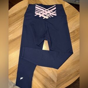 Fabletics Navy Leggings with Pink Crisscross